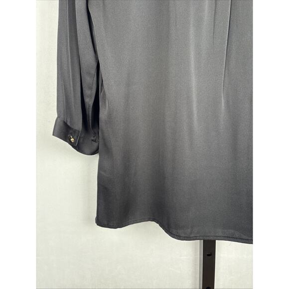 Elizabeth McKay Pleated Blouse 8 Black Women's Silk Blend Gold Button 3/4 Sleeve - Picture 12 of 13